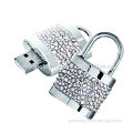USB Flash Drives in Lock-shaped, Made of Metal and Jewelry Shell, 128MB to 64GB Memory Capacity